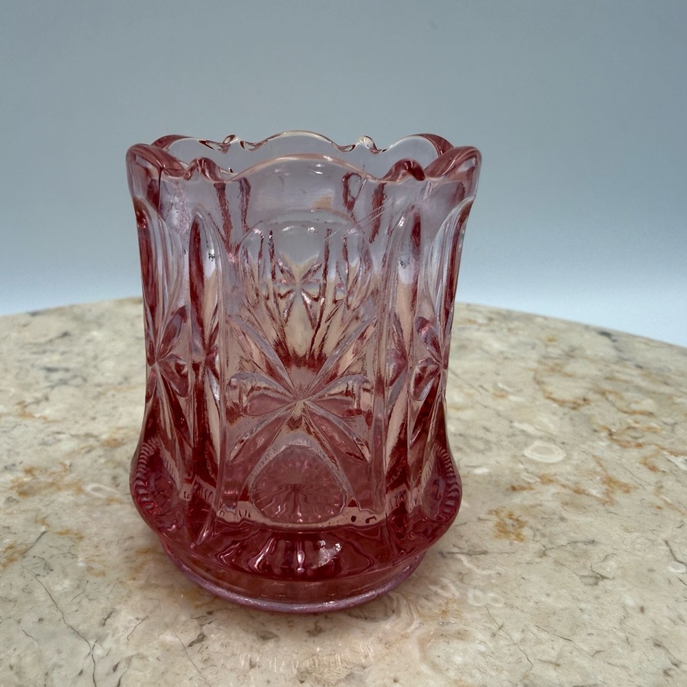 Vintage Pink Glass Toothpick Holder With Intricate Design/ Matchstick Holder